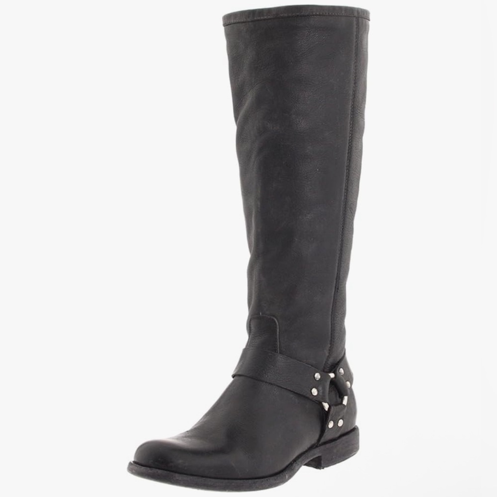 Frye Phillip Harness Tall Black Leather Boots Women’s Size 8B